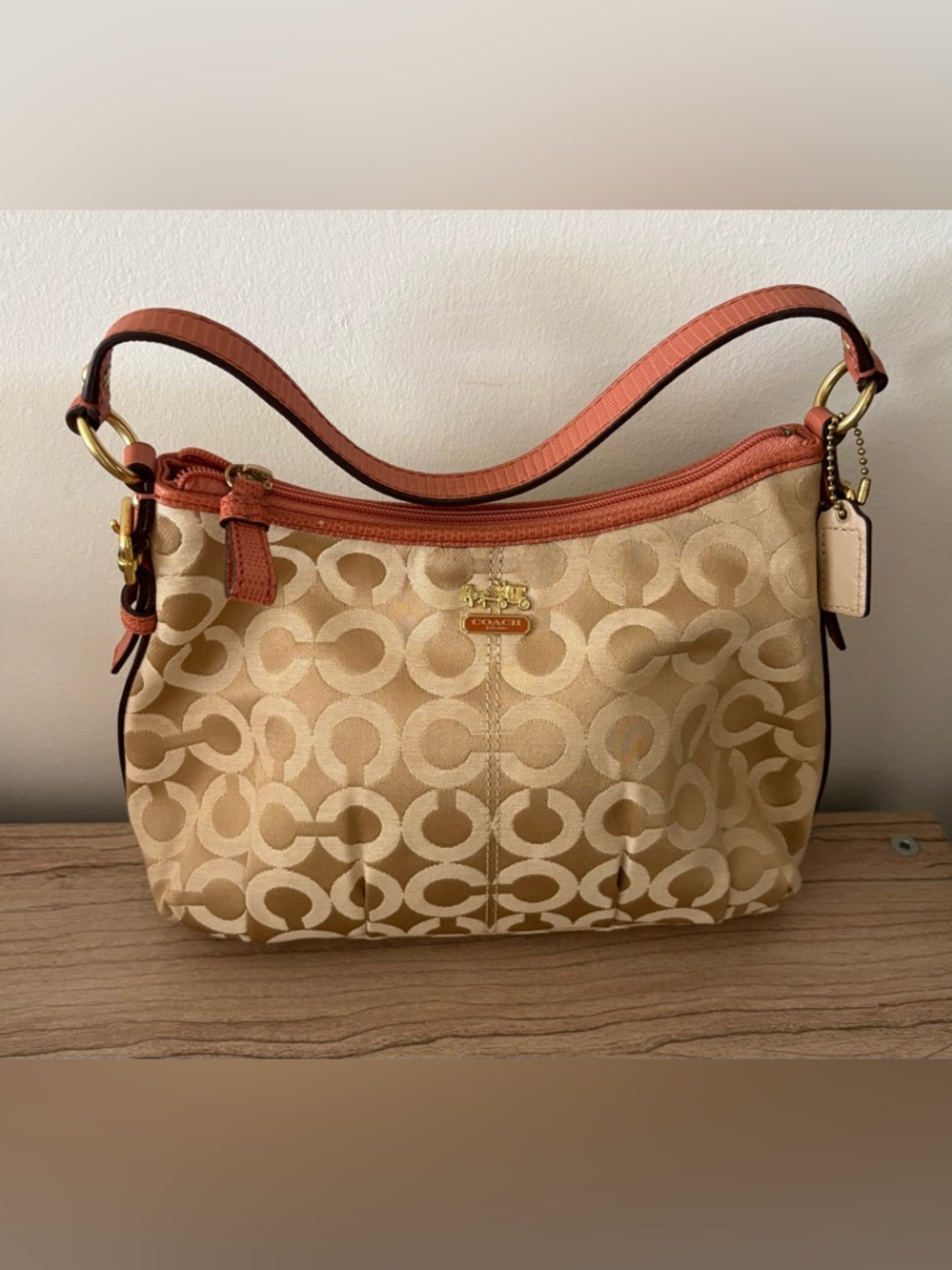 Coach 1941 Optic Signature Shoulder Bag with Coral Trim